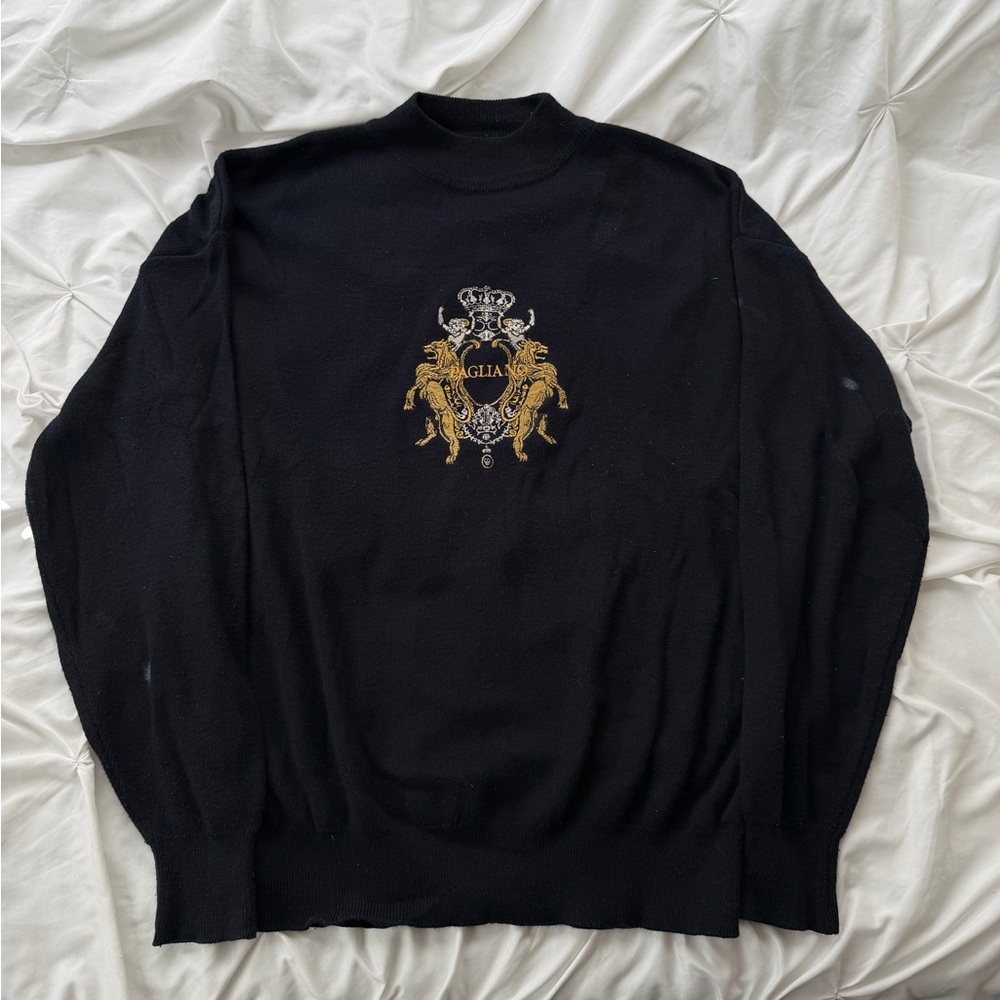 Black pagliano Sweater with Gold Emblem